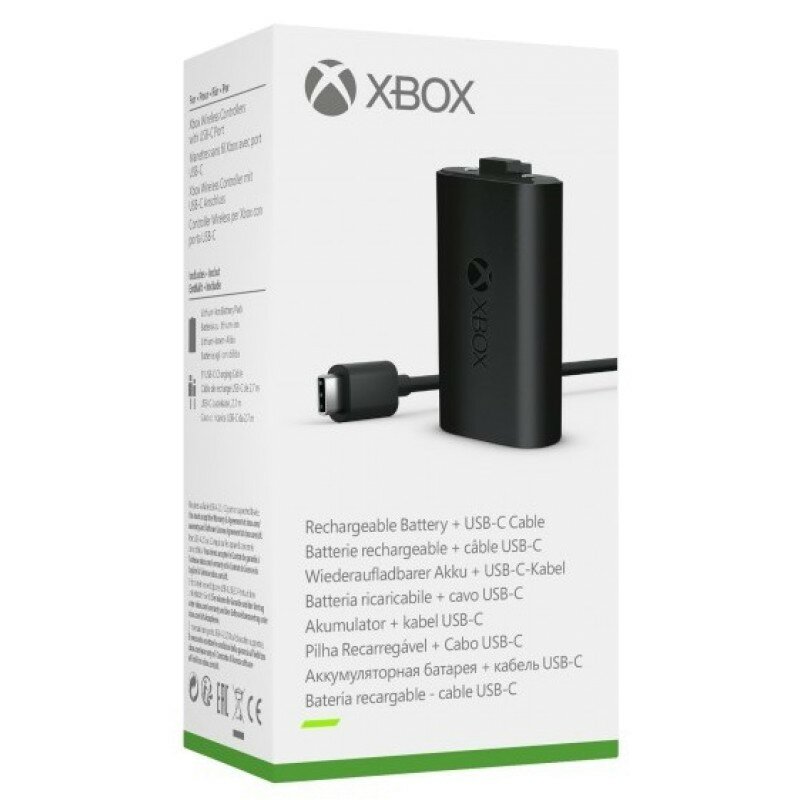 Microsoft Аккумулятор Xbox с кабелем зарядки USB Type-C для геймпада Xbox Series S/Series X/One, черный, EU