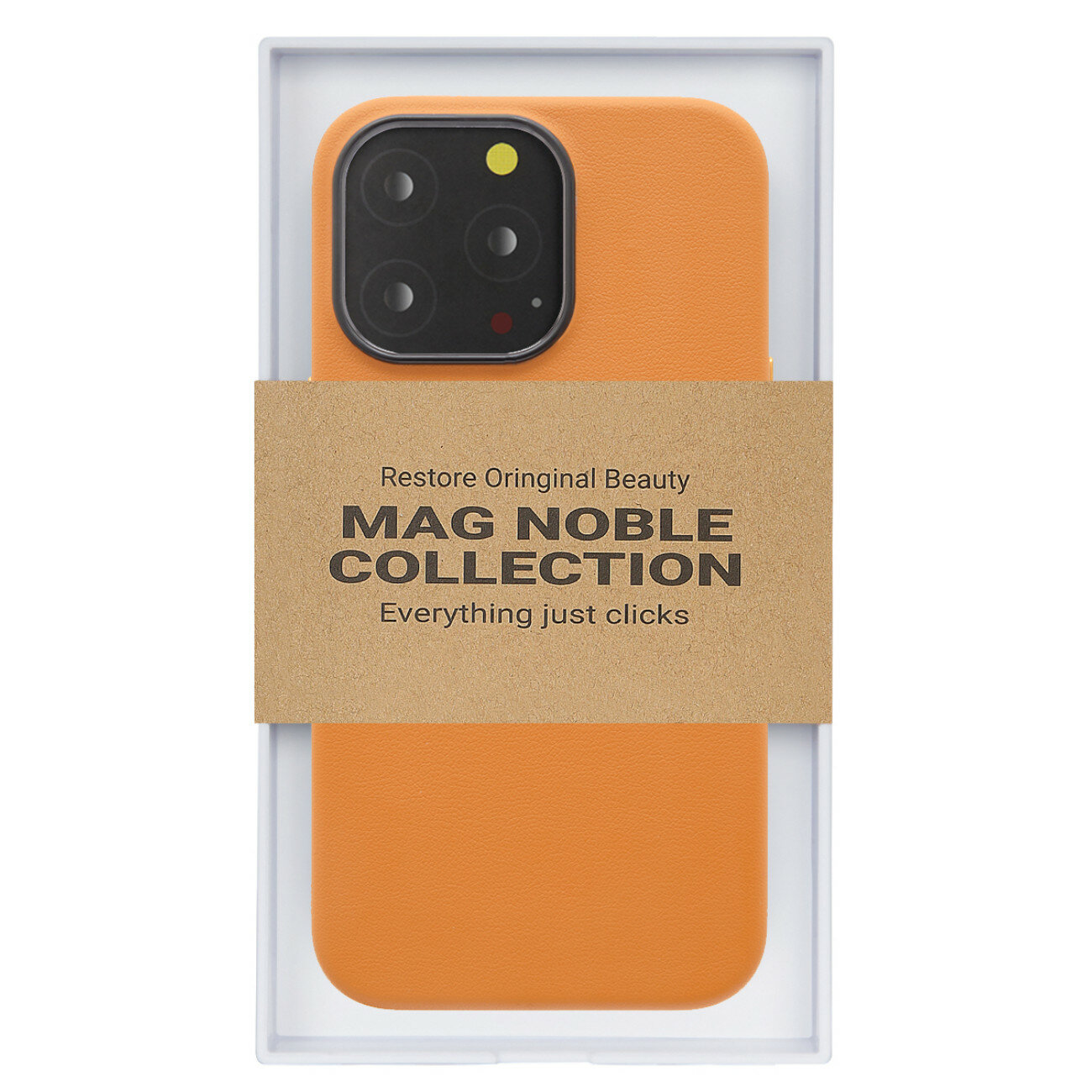 Чехол с MagSafe для iPhone 14 Pro MAG NOBLE COLLECTION кожаный Soft touch — Оранжевый