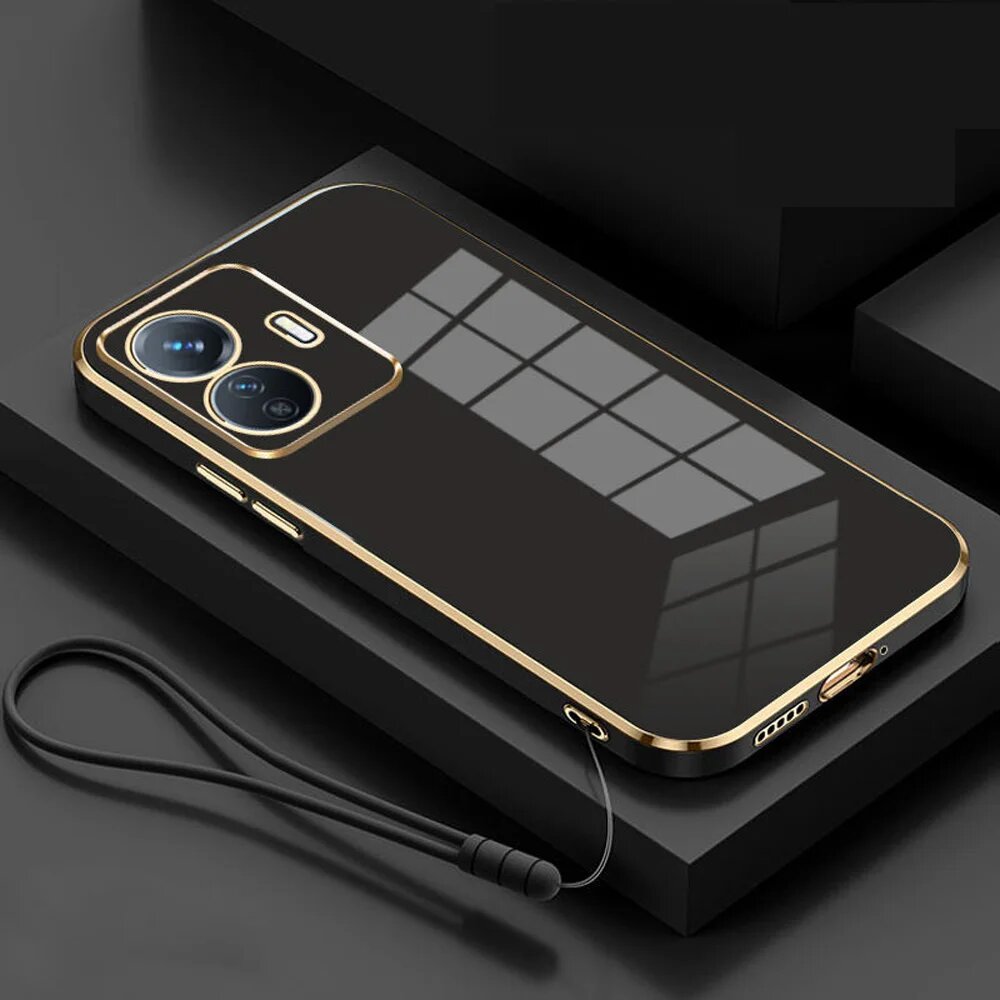 Для vivo T1 44W чехол Роскошный квадратный чехол Vivo Y55 Y77 чехол для телефона IQOO Z6 44W противоударный силиконовый чехол V2153 Fundas 6,44" gs6D black, For vivo T1 44W