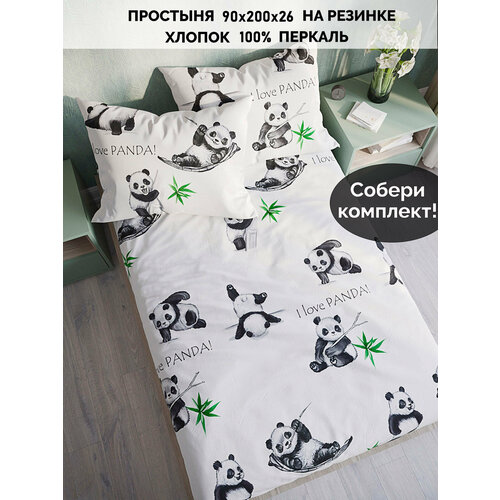 фото Простынь на резинке сказка "панды" 90х200 см