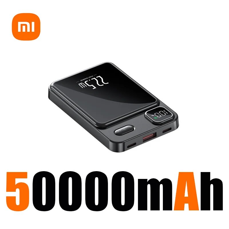 Xiaomi емкостью 50000 мАч Power Bank Магнитный беспроводной 22,5 Вт Сверхсупер быстрая зарядка Магнитный внешний аккумулятор для Iphone14 Samsung, Black 50000mAh