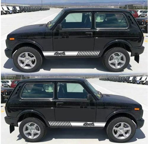 Наклейки на автомобиль NIVA 4x4 (Нива - белые наклейки на авто Нива Легенд на ДВА борта - тюнинг Niva