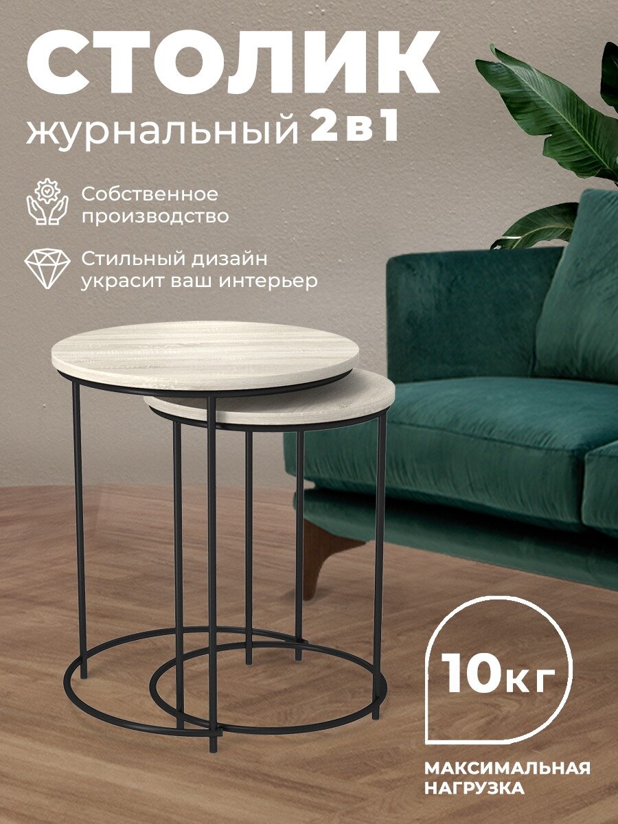 Столик Sheffilton SHT-CT7 журнальный/кофейный на металлокаркасе со столешницей ЛДСП комплект 2 шт бежевый/черный