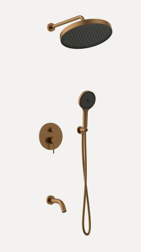 Изображение товара Душевая система с тропическим душем и смесителем скрытого монтажа, матовая медь