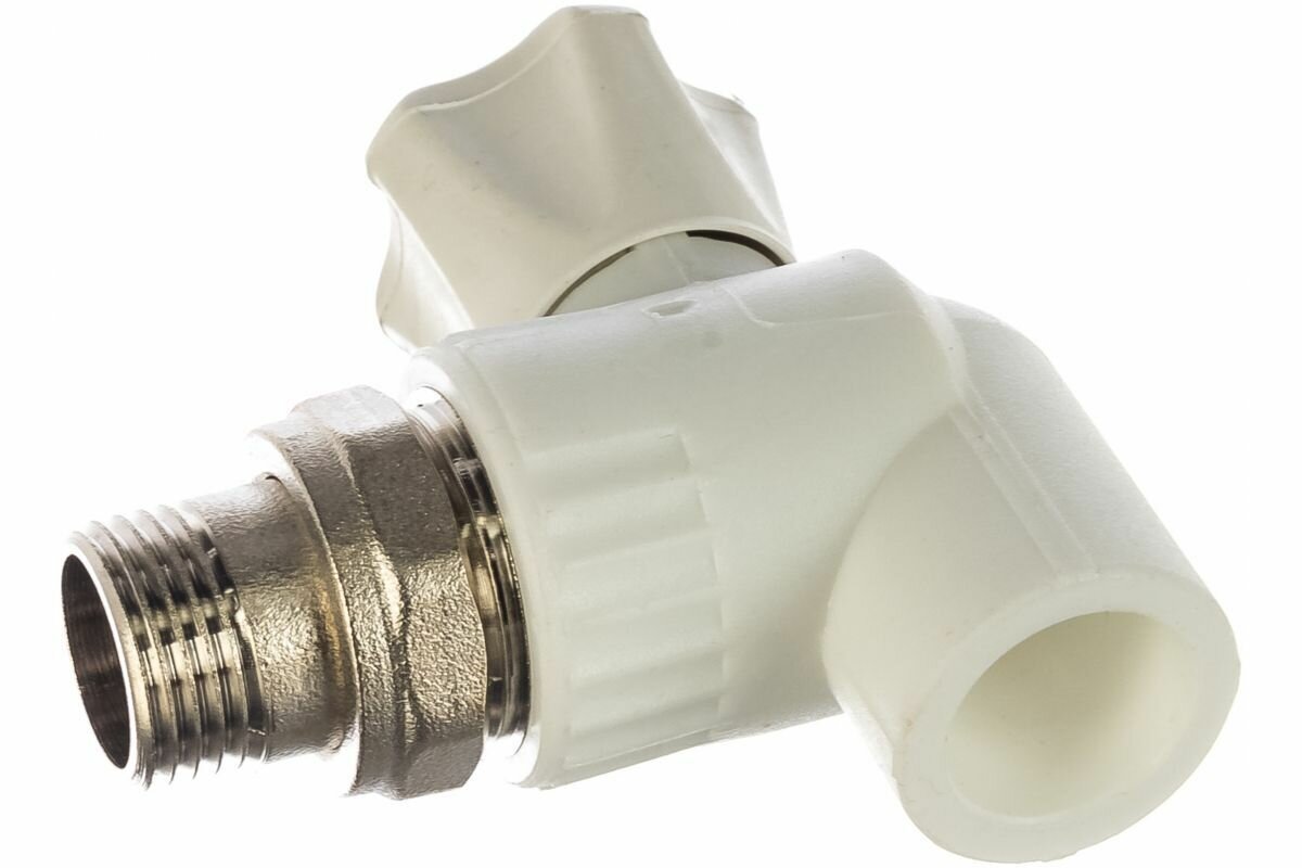 Шаровый кран белый. 20х1/2 дюйма НР. угловой для радиатора 10148020 007-7677