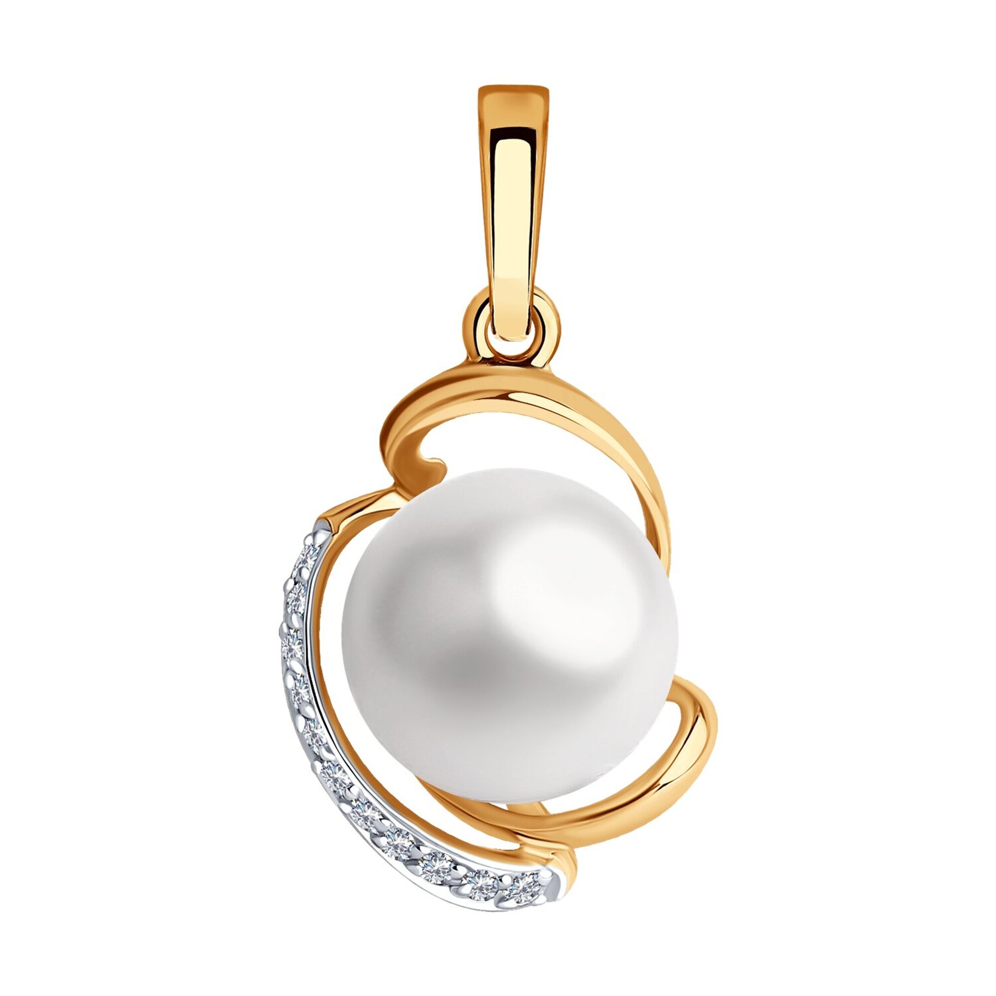 Подвеска, красное золото, 585 проба, фианит, жемчуг