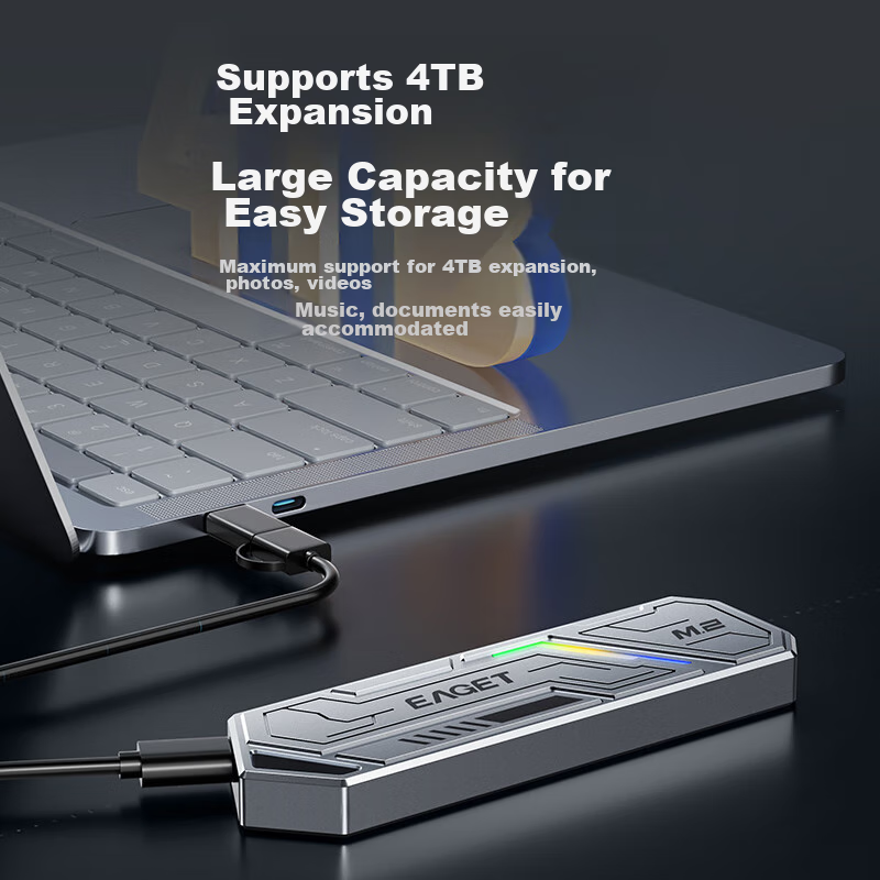 EAGET M.2 NVMe Protocol External Hard Drive Enclosure, Aluminum Shell, Type-C 3.2 Interface, SSD External Enclosure, Laptop M2 Enclosure — фото 1