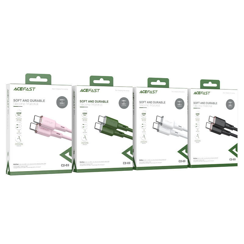 Кабель Acefast C2-03, USB-C, 1.2 м, двойная зарядка, поддержка PD, белый — фото 1