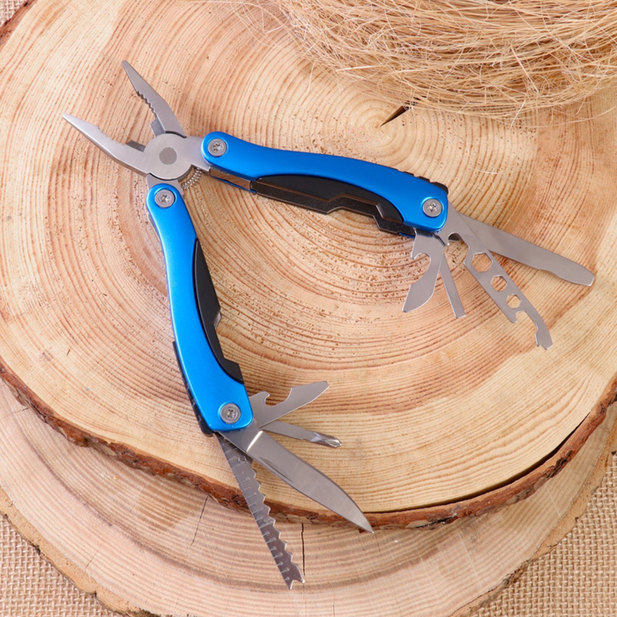 Мультитул Сима-ленд 14 в 1 с плоскогубцами сталь синий с чехлом