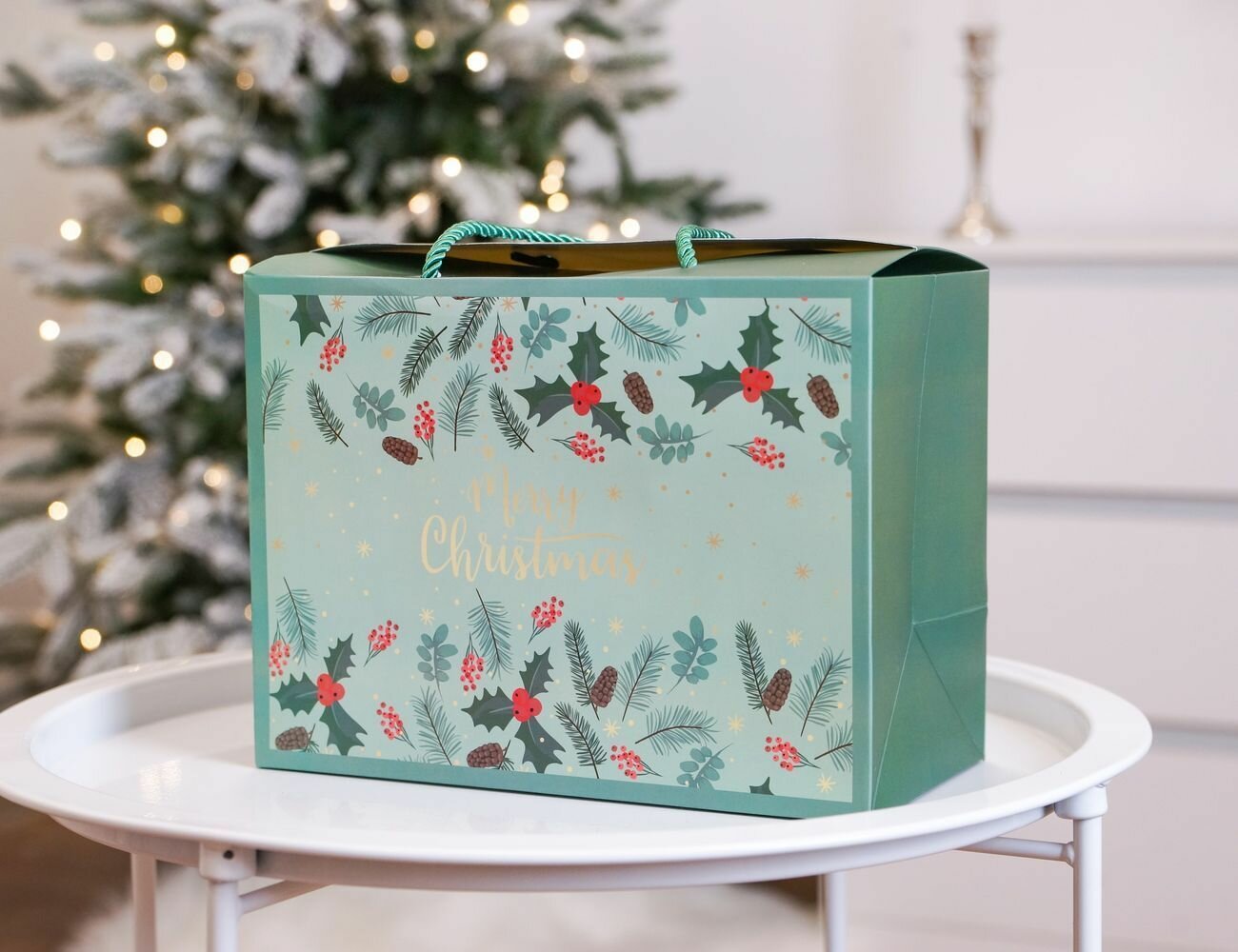 Подарочный пакет-коробка время рождества - С остролистом бумага картон 20х27 см Due Esse Christmas XNA23055681-3