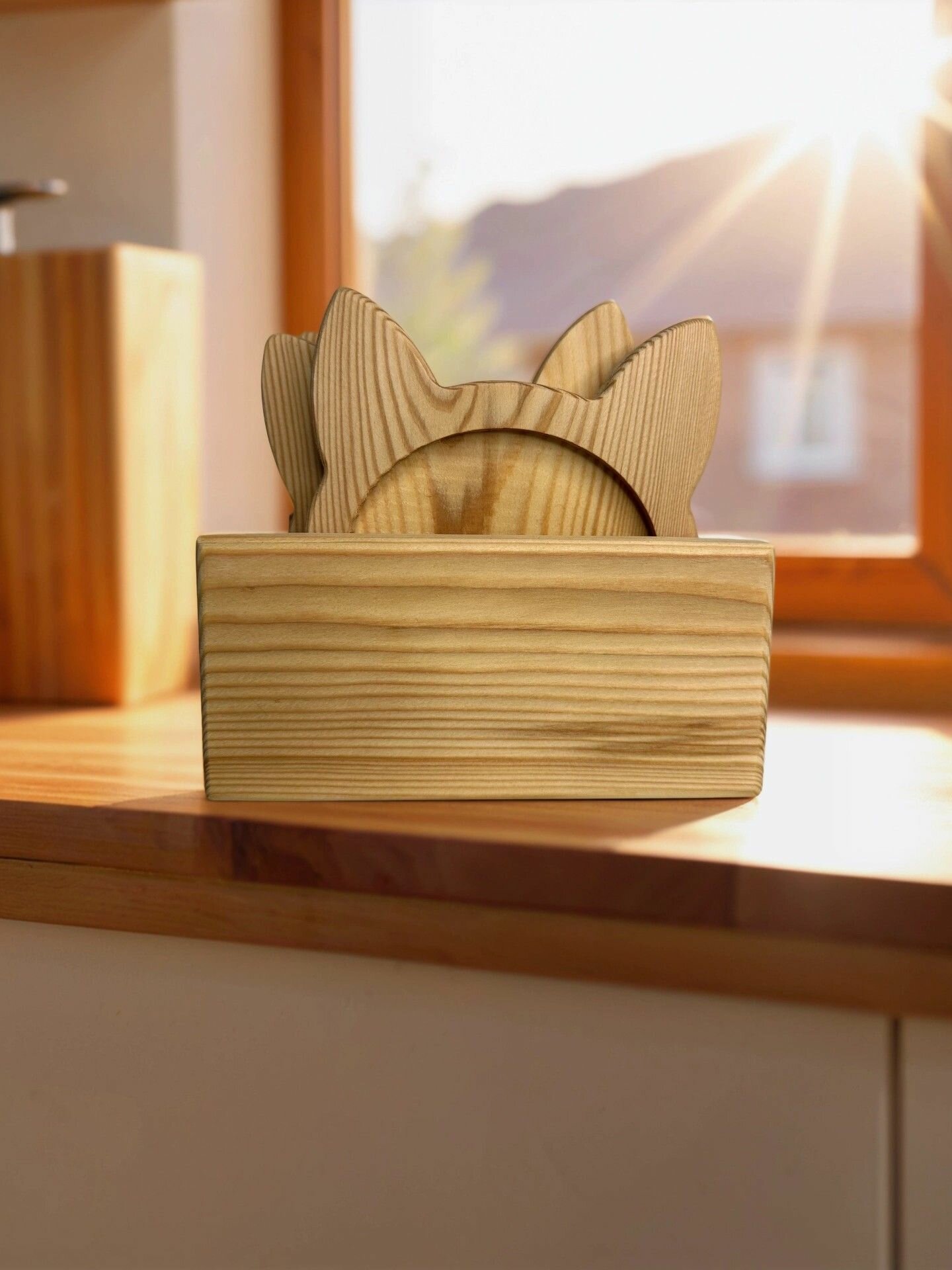 Набор сервировочных менажниц "Котик", дерево лиственница, цвет бежевый