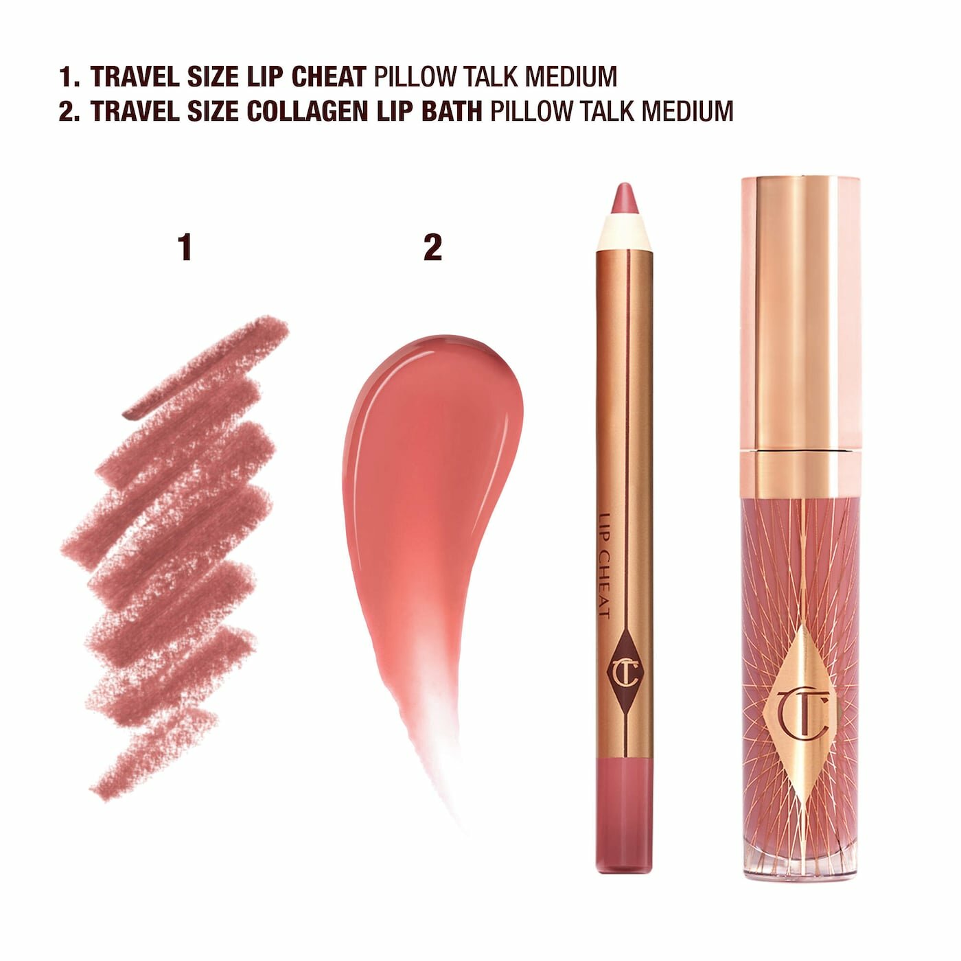 Набор для губ Charlotte Tilbury Mini Pillow Talk Glossy Lip Duos / оттенок Pillow Talk Medium — фото 1