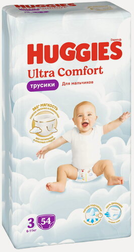 Изображение товара Трусики-подгузники Huggies Ultra Comfort, размер 3 (6-11 кг), 54 шт, для мальчиков