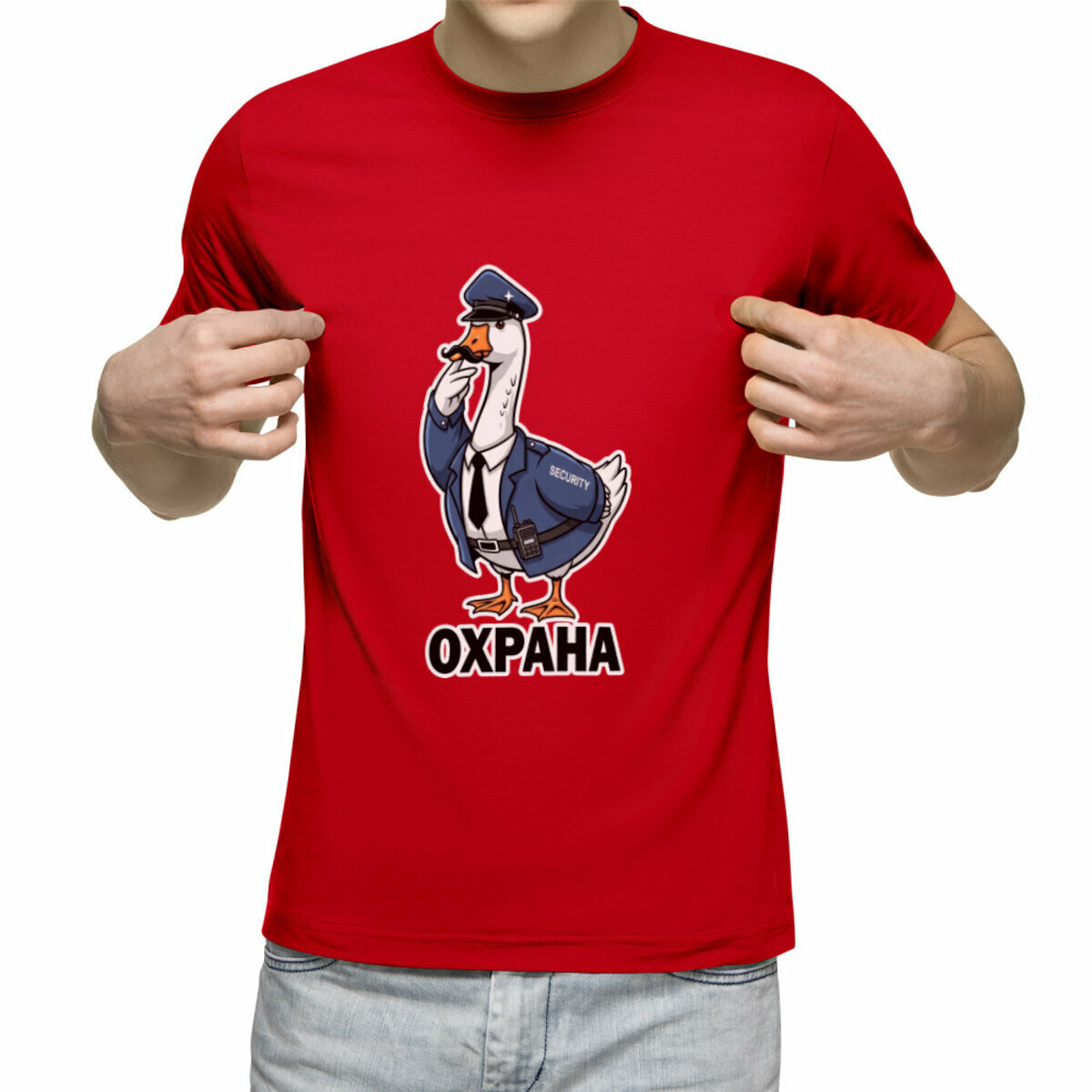 Мужская футболка «Охрана. Принт для охранника. Security» (красный, L)