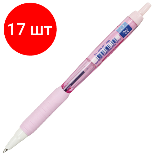 Комплект 17 шт, Ручка шариковая масляная автомат. с грипом UNI JetStream, синяя, корпус розовый, 0.35мм, ш/к 03712, SXN-101FL PINK