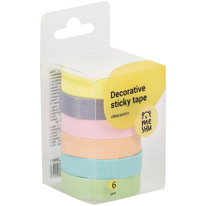 Набор клейких декоративных лент MESHU "Macaron", 6шт - фото №11