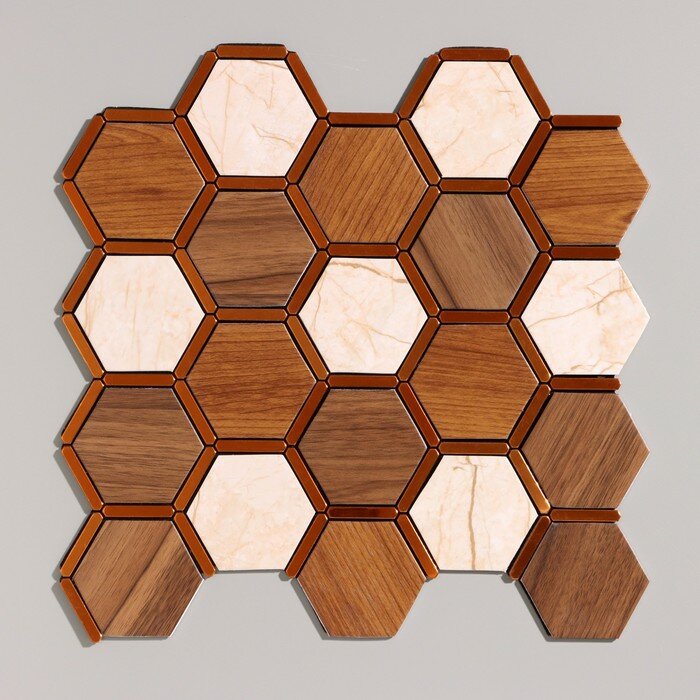 фото Панель самоклеящаяся 30*30см мозаика соты, коричневая