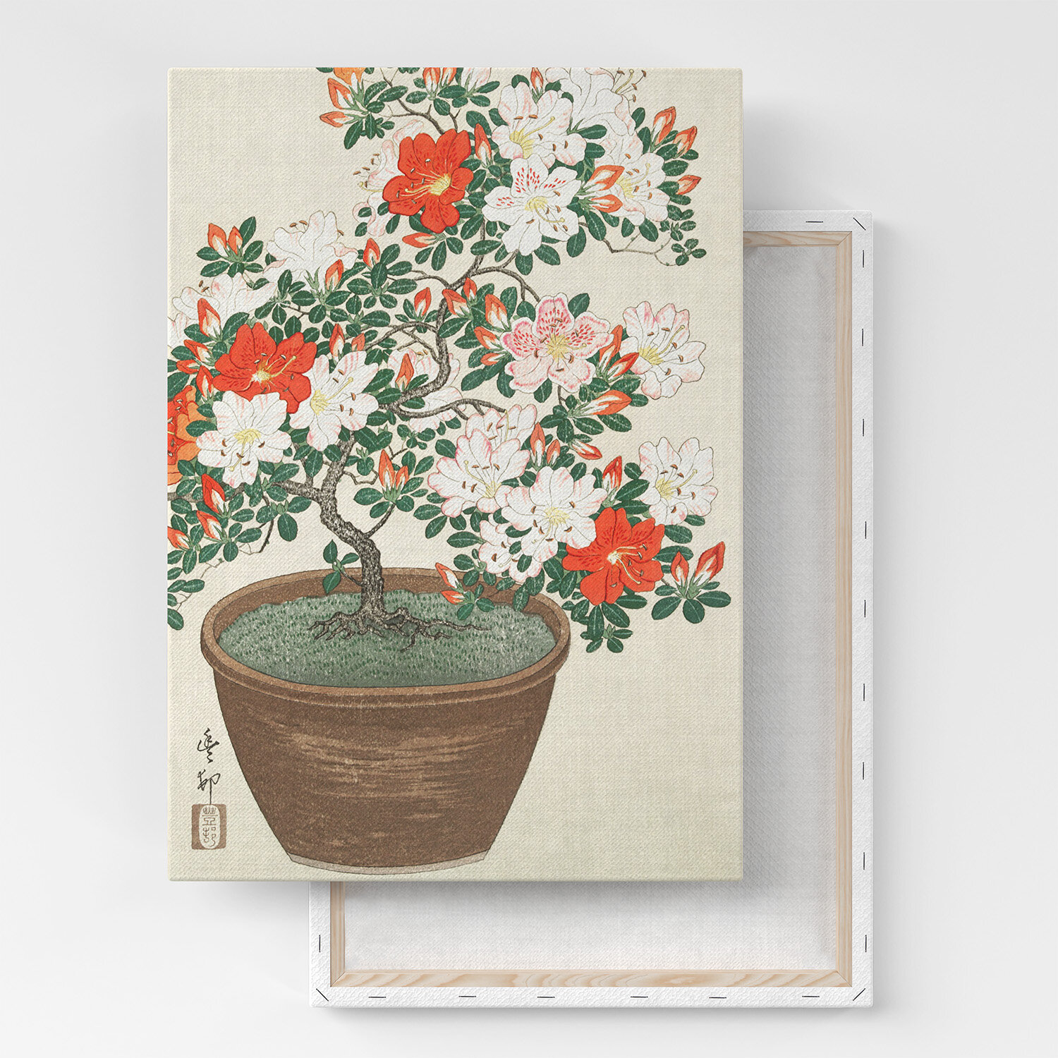 Картина на холсте, репродукция / Косон Охара - Blooming azalea in brown pot / Размер 40 x 53 см