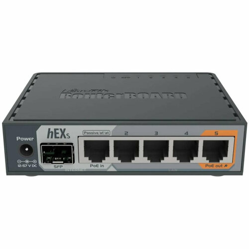 маршрутизатор mikrotik hex poe Маршрутизатор MikroTik hEX S RB760iGS 5х 1G RJ45, SFP, USB, MicroSD, PoE