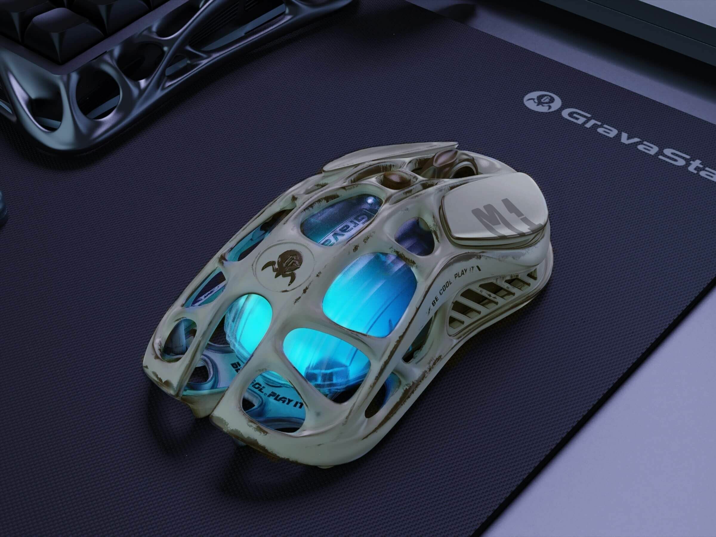 Беспроводная игровая мышь GravaStar Mercury M1 Pro - Игровая мышь с боевыми повреждениями серого цвета — фото 1