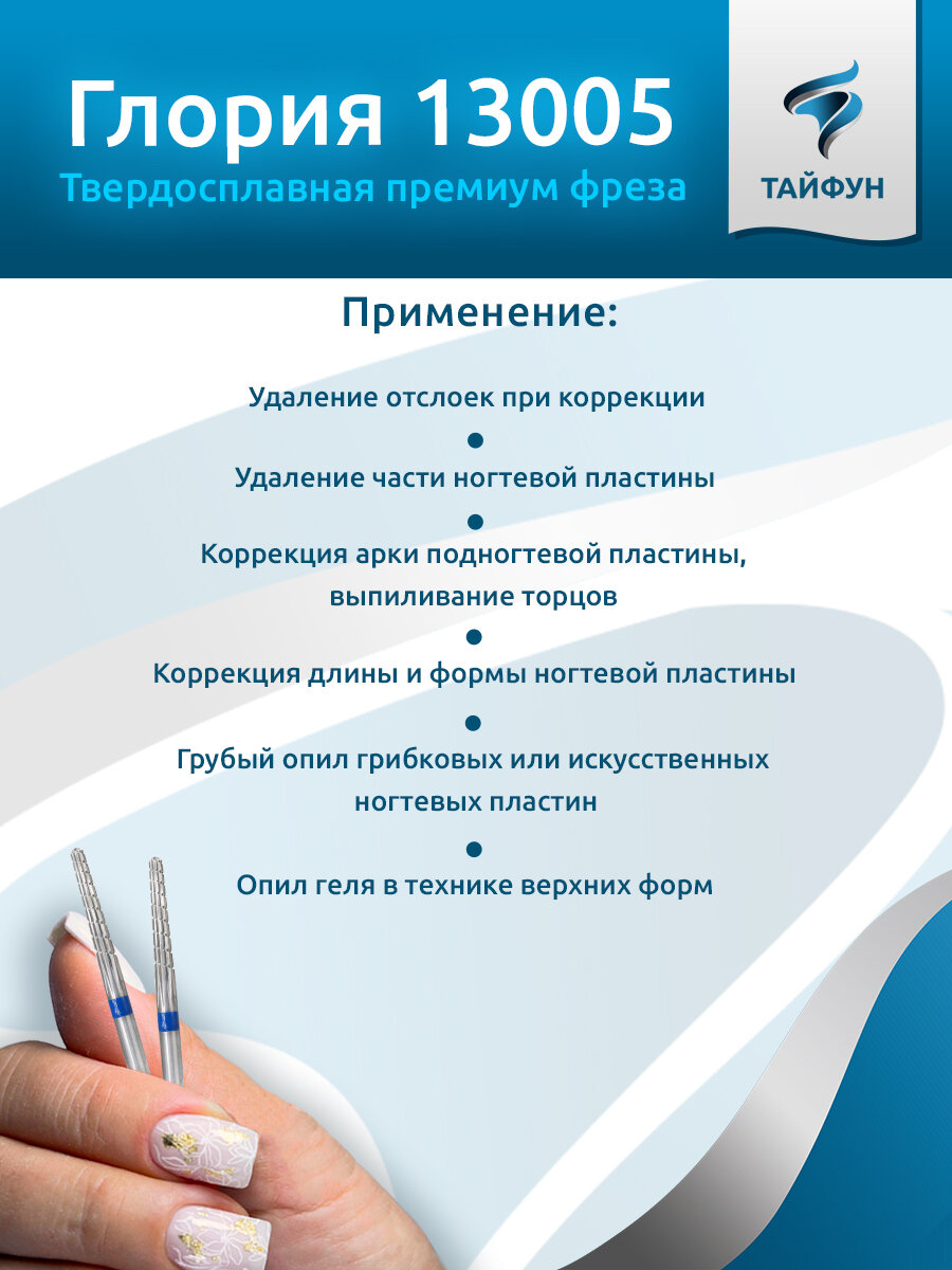 Твердосплавная фреза Тайфун Глория 13005 (конус закругленный), средняя, D2,3, L12 — фото 1