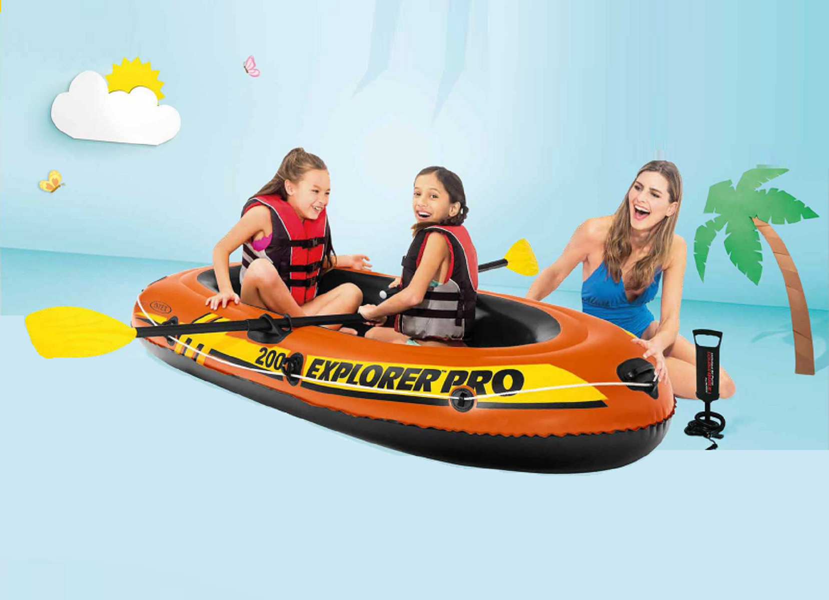 Лодка Explorer Pro 200 2 местая 196 х 102 х 33 см вёсла насос от 6 лет до 120 кг 58357NP INTEX