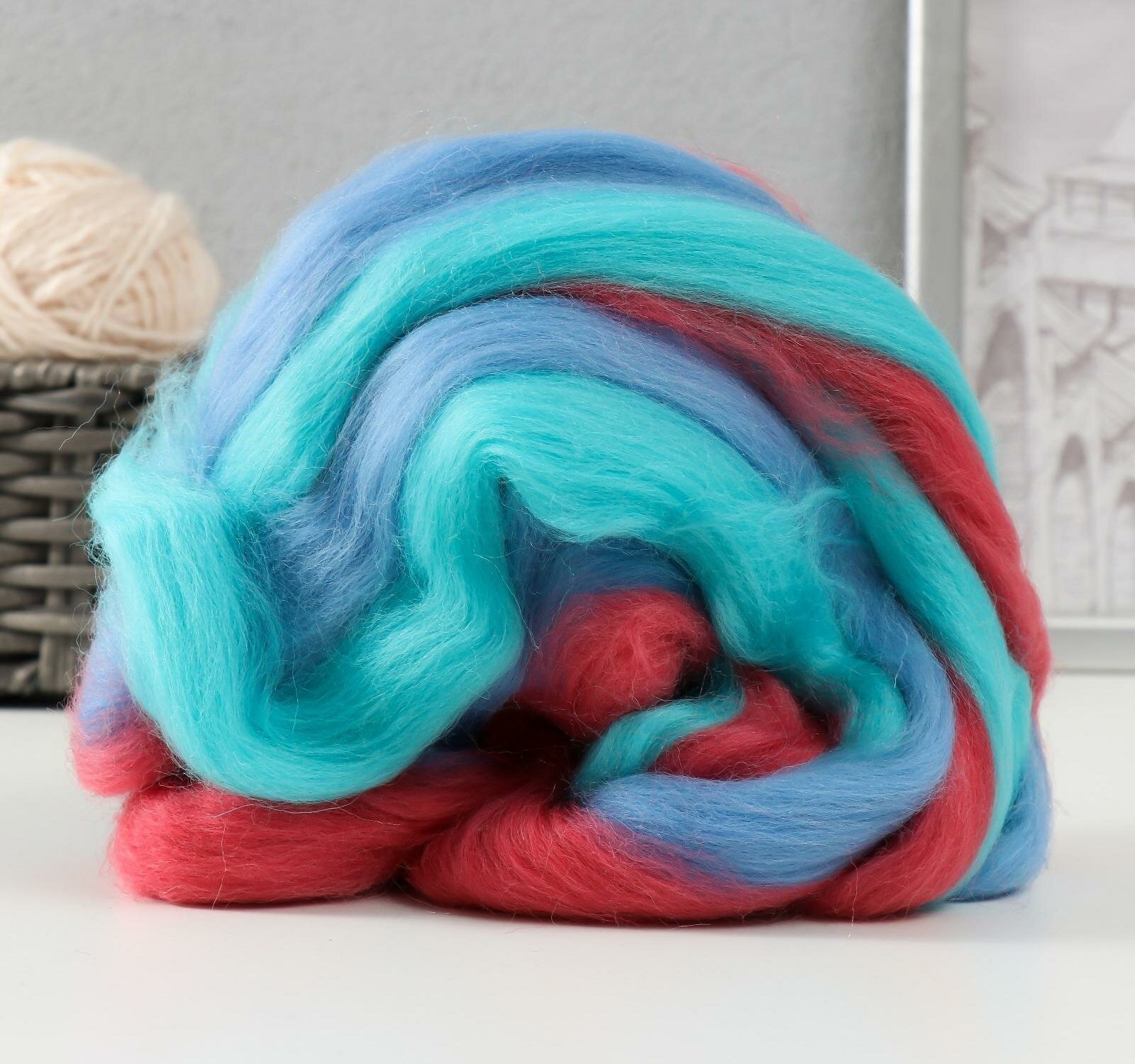 фото Лента для валяния меланж полутонкая , 100% шерсть, 50гр Камтекс