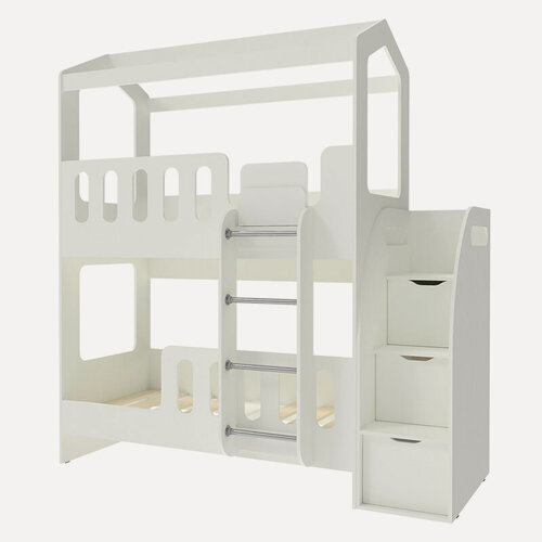 Изображение товара Двухъярусная кровать ДС-17 80х160 с лестницей комодом 80x160 Белый