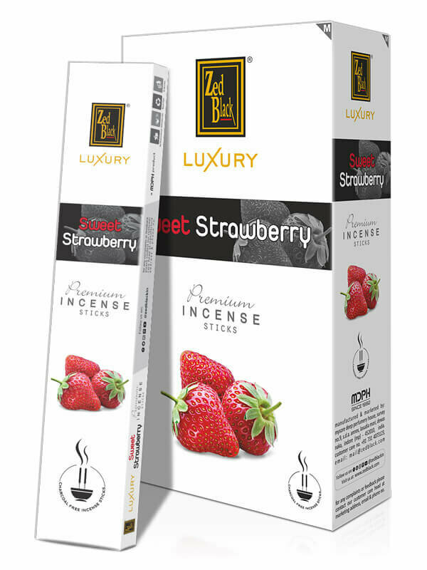 Luxury SWEET STRAWBERRY Premium Incense Sticks, Zed Black (Лакшери сладкая клубника премиум благовония палочки, Зед Блэк), уп. 15 г.