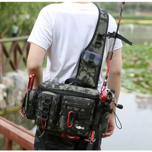 Cумка для активной рыбалки, хранения приманок, катушек, снастей, из водооталкивающего материала цвет камуфляж