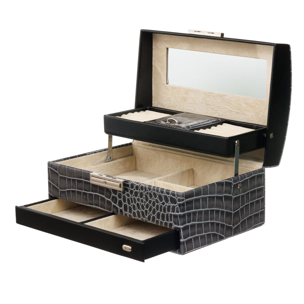 Шкатулка для украшений Jardin D'Ete, цвет антрацит, "рептилия", 24,8 х 16 х 12,5 см