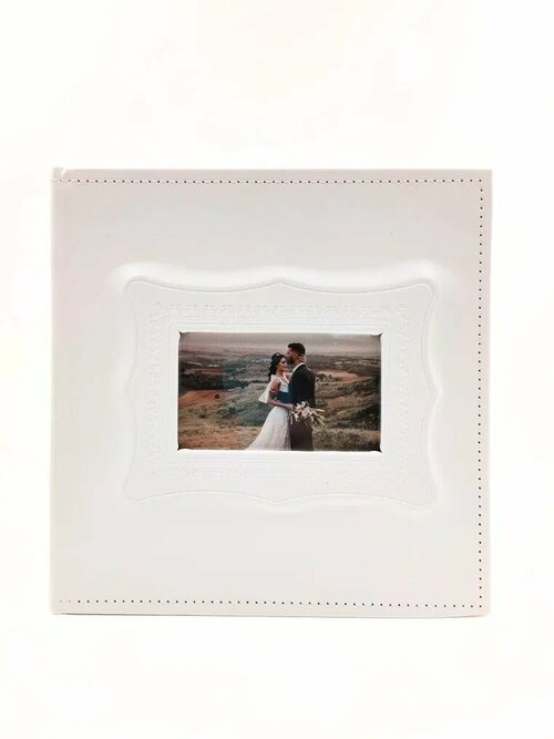 Фотоальбом большой семейный 10х15 AXLER альбом для фото на 200 фотографий, свадебный с файлами кармашками, детский в твердой кожаной обложке с рамкой, белый