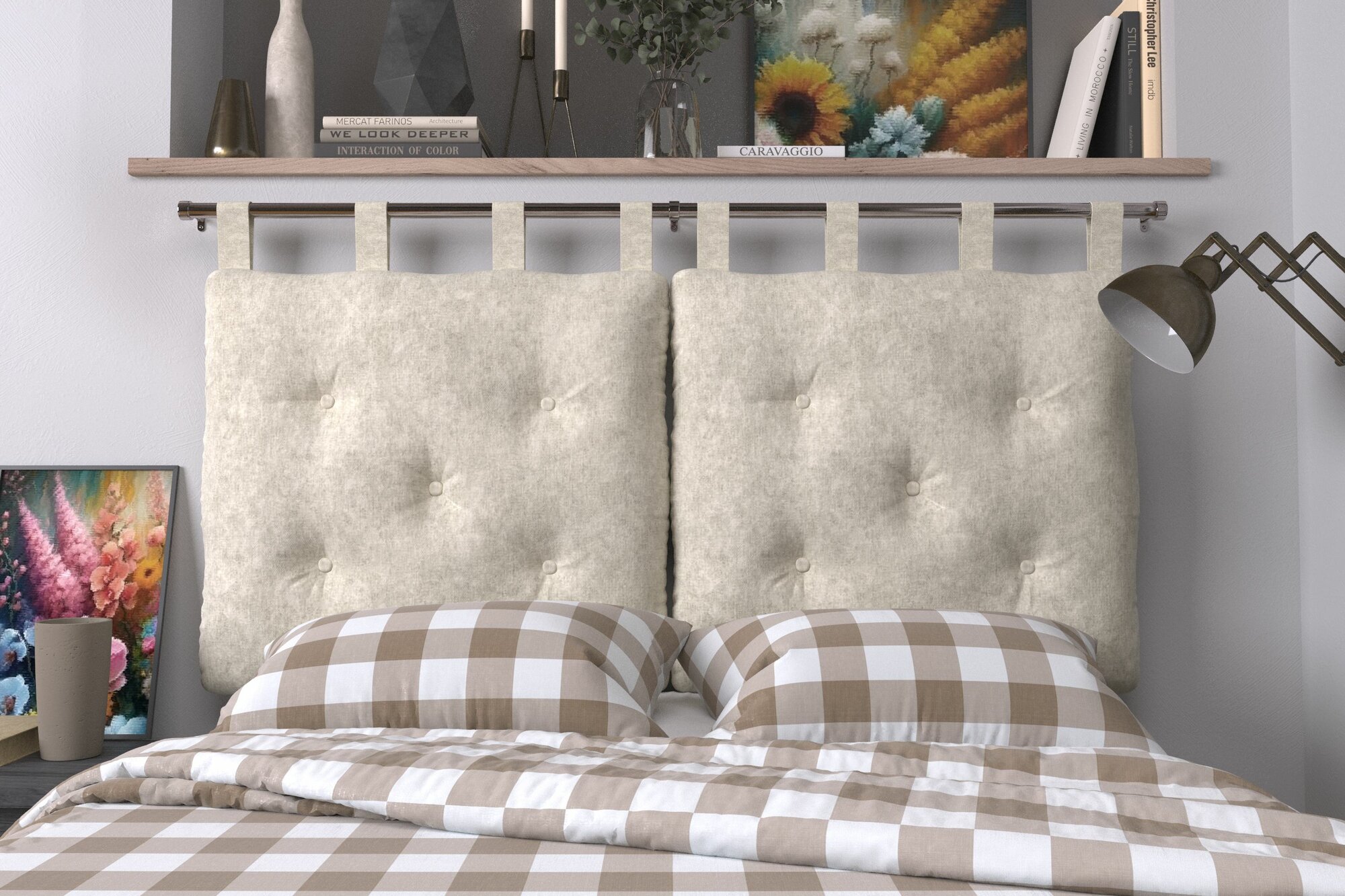 Набивное изголовье-подушка для кровати Mr. Mattress Soft S 80x70 Milk с креплением