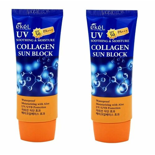 Ekel Крем солнцезащитный для лица и тела с коллагеном soothing and moisture collagen sun block spf50+/pa+++, 70 мл, 2 шт