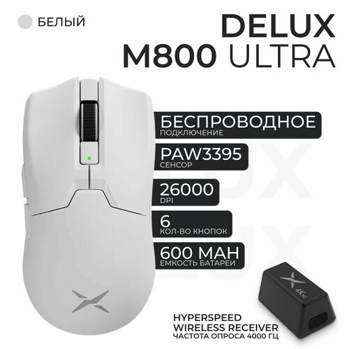 Игровая мышь Delux M800 Ultra 4K (с ключом HyperSpeed Wireless GH-4K), белый мышь delux m556hi черно зеленая