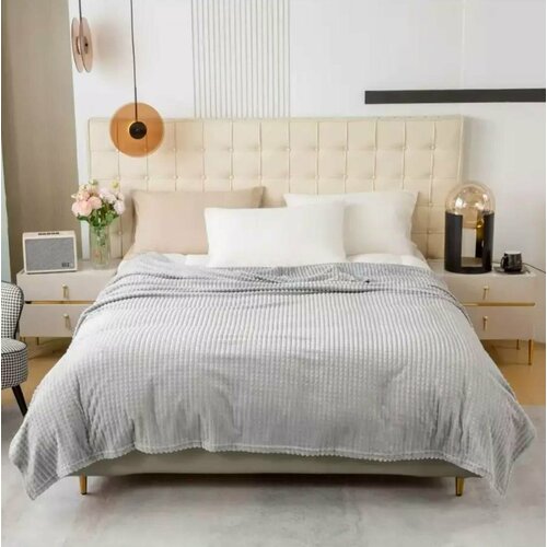 Плед Кубики евростандарт размером 200х220 см Велсофт Светло-серый 1090₽