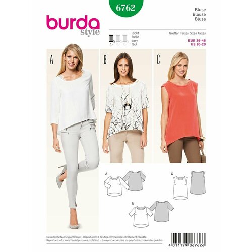 Выкройка Burda 6762 Блуза, Топ выкройка burda 6355 блуза