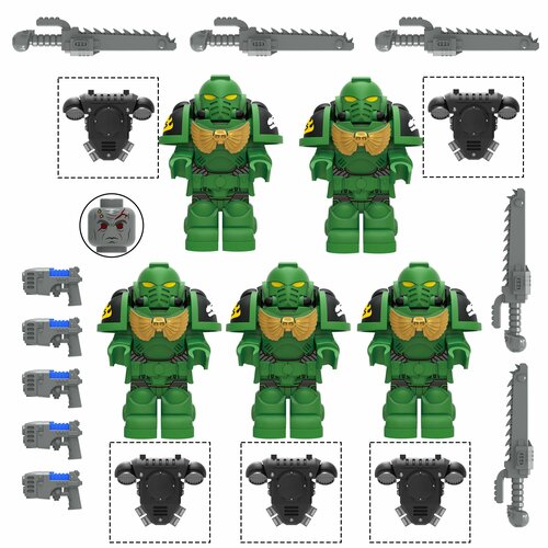Фигурки 5 шт. Warhammer 40k, Космодесантники легион Саламандры, в экипировке, оружие совместимое с Лего (пакет)