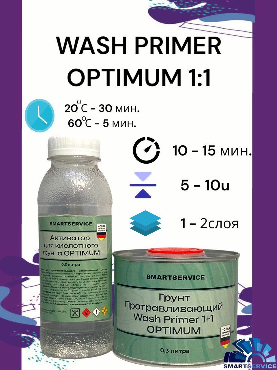 Грунт Wash Primer 1+1 OPTIMUM 0,3 л + Отвердитель 0,3 л