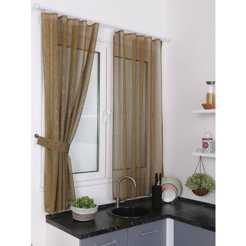 Тюль для кухни SANPA HOME сетка на ленте горчичный размер 145х180 - 2 шт 1167₽