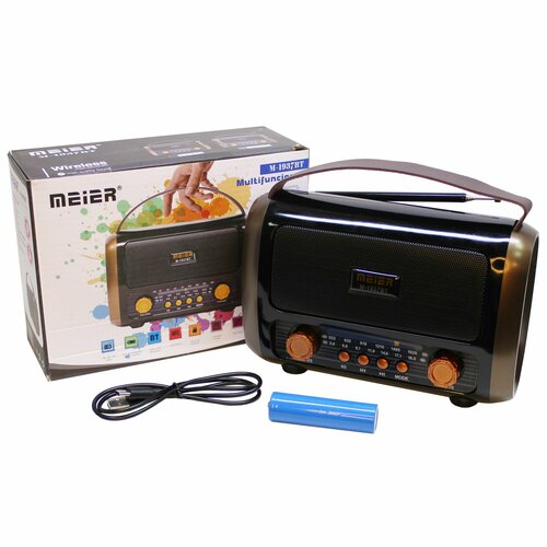 Симпатичный малыш в стиле Ретро - Bluetooth радиоприемник со сменным аккумулятором Meier M-1937BT Black 237700₽