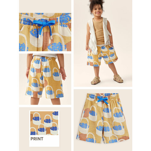 Шорты Happy Baby, размер 110-116, коричневый, синий комплект одежды happy baby размер 110 116 синий