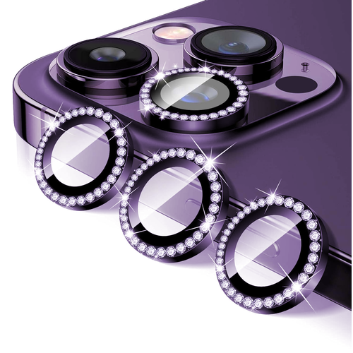 Защитное стекло на камеру iPhone 14 Pro Max со стразами, фиолетовый