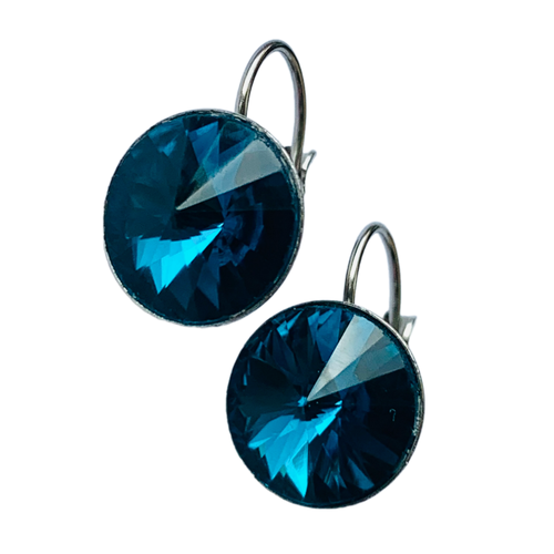 Серьги пусеты , кристаллы Swarovski, размер/диаметр 12 мм, синий серьги пусеты кристаллы swarovski кристалл размер диаметр 6 мм синий