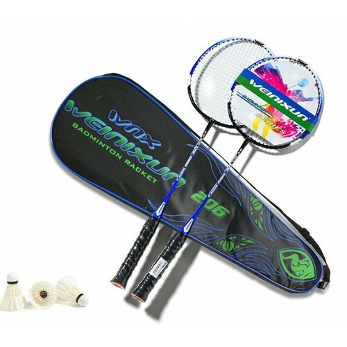 Набор для игры в бадминтон в сумке-чехле с тремя перьевыми воланчиками комплект детских теннисных ракеток синего цвета из железного сплава ракетки для тренировок теннисные ракетки для походов и для начинающи