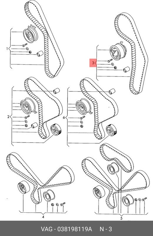 038198119A, Комплект ГРМ VAG 1.9TDI