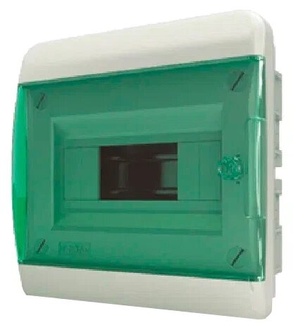 Щит встраиваемый 8 мод. IP41, прозрачная зеленая дверца BVZ 40-08-1
