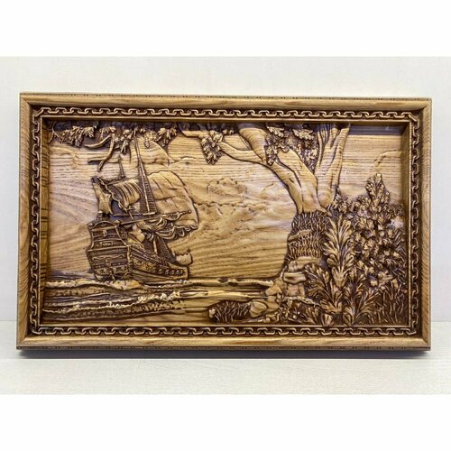 Панно Корабль из дерева 40х25 см