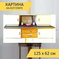 Картина на ОСП "Сервант, кухонный шкаф, кухня шведский стол" 125x62 см. для интерьера на стену