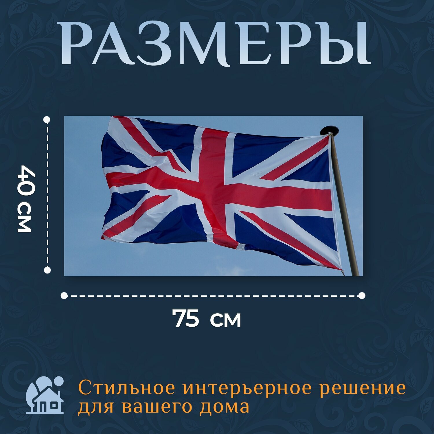 Картина на холсте "Флаг, британский флаг, англия" на подрамнике 75х40 см. для интерьера